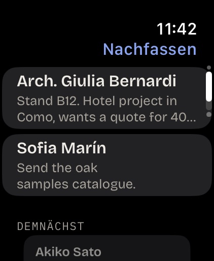 Nachfassen auf der Apple Watch: wem du heute antwortest und worüber ihr gesprochen habt