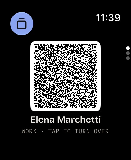 Your QR code on Apple Watch, with your name below